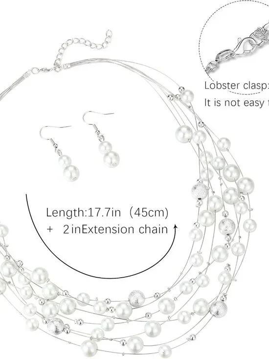 Layered Pearl Necklace Multi-strand Pearl Choker Necklaces for Women Beaded jewe - Picture 6 of 6